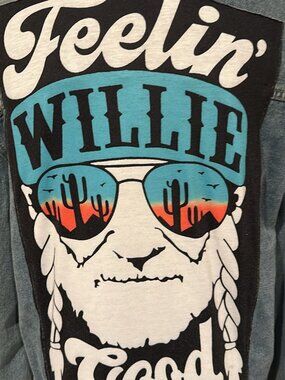 Willie Nelson Denim Jean Jacket with Black Flowers